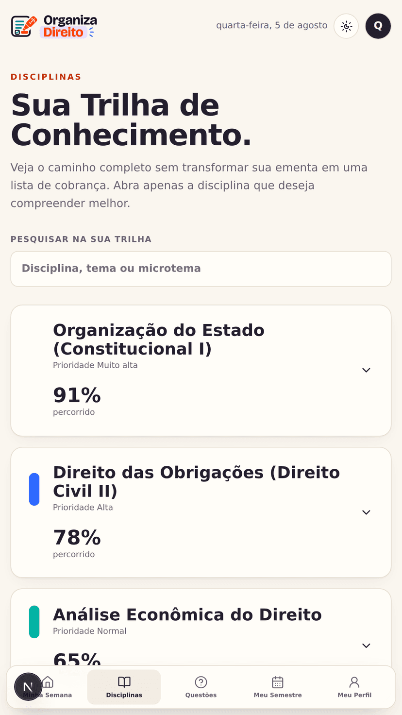 Disciplinas organizadas em trilhas