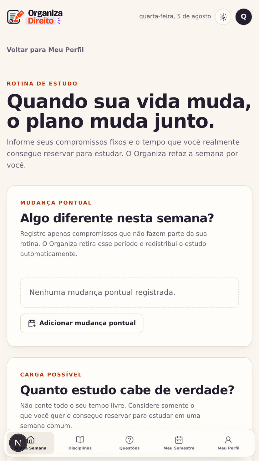 Organização da rotina no Organiza Direito